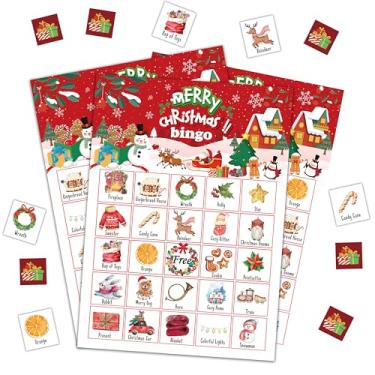 Imagem de DRWJPAT Jogo de Bingo de Natal, Jogos de Festa de Feliz Natal para Adultos, Cartões de Jogo de Bingo de Natal para Atividades de Amigos em Grupo Grande, Suprimentos de Decoração de Festa de Férias de