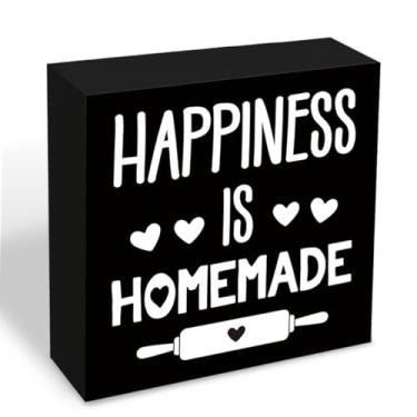 Imagem de Home Decor Happiness Is Homemade Placa de madeira maciça decoração de mesa de fazenda arte de mesa inspiradora citação retrô sala de estar entrada decoração de mesa rústica minimalista design quadrado