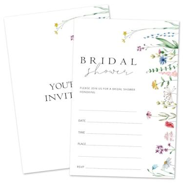 Imagem de ZARYFANCHY Convites de chá de panela Wildflower para novos casais, preencher convites de casamento em branco com envelopes, 25 convites de chá de panela, lembrancinha e suprimentos de festa de noivado