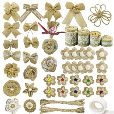 Imagem de Allazone Conjunto de 47 peças de flores de serapilheira naturais, 4 rolos de fita de serapilheira de renda e 40 peças de flores de rosa de serapilheira feitas à mão, 1 fita de barbante e ponto de cola
