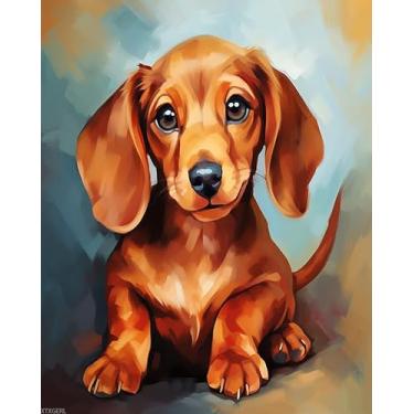 Imagem de XTXGERL Kits de presente DIY Painting by Numbers Pet Dog Animal Dachshund, pintura por números em tela, ideias exclusivas e presentes para amantes de cães, 40 x 50 cm, sem moldura