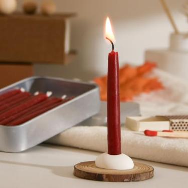 Imagem de Velas de cera de abelha 100% pura de 20 minutos, mini velas cônicas de meditação consciente, sem fumaça e sem pingos com suporte para ioga, oração, relaxamento (vermelho, pacote com 24)