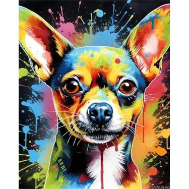 Imagem de VNUIEHG Paint by Numbers para adultos, kits de pintura com números em acrílico, decoração de parede, presente, grafite abstrato, colorido, chihuahua, 40,6 x 50,8 cm
