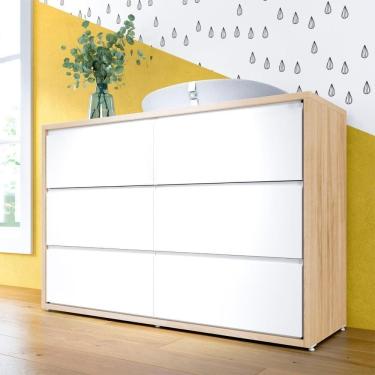 Imagem de Cômoda Infantil 6 Gavetas Coleção Wood Divicar Branco Carvalho Treviso