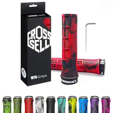 Imagem de CROSSSELL Punhos de guidão de bicicleta vermelho de duas cores – Pegas de bicicleta de travamento único para MTB, Mountain Bike, Downhill, BMX – Acessórios de borracha ergonômicos antiderrapantes