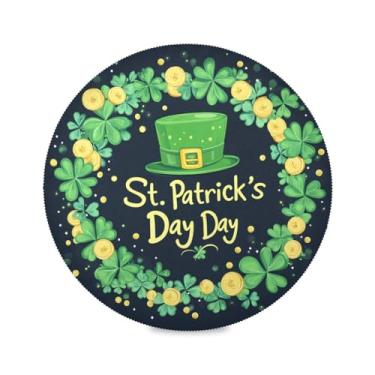 Imagem de Blueangle Jogo americano redondo de chapéu verde Dia de São Patrício, conjunto de 6 tapetes de mesa de poliéster, fácil de limpar, resistente ao calor, limpável, para mesa de jantar (675)