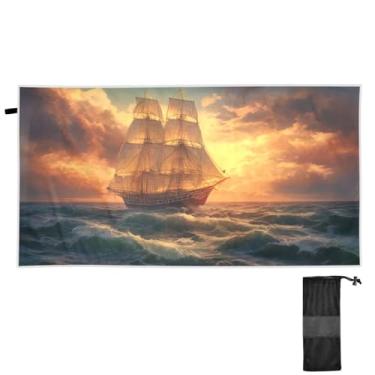 Imagem de ATTX Toalha de praia com pintura a óleo de barco à vela 76 x 152 cm - Cobertor de microfibra leve de secagem rápida e resistente à areia para piscina, ioga, academia e viagens | Esportes de banho de
