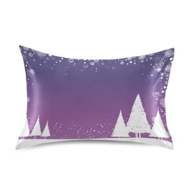 Imagem de ATTX Fronha de almofada branca para árvores de Natal com fecho de envelope para cabelo e pele, macia, respirável, suave, ambos os lados, capa de almofada de seda refrescante (tamanho padrão 50 x 66 cm