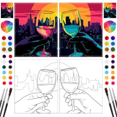 Imagem de Feifeiya Pacote com 2 kits de pintura em tela pré-desenhada para casais para adultos, presentes artísticos de dia dos namorados, tema do dia dos namorados, tela esticada para casais, jogos, encontros