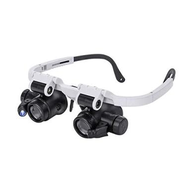 Imagem de uhyOHF Lupa de cabeça, HD 20 x 38 × 23 × 23 × Lupa montada na cabeça do avaliador de joias com 2 ferramentas de reparo de luz LED, 3 lentes para joias profissionais, trabalho fechado, costura
