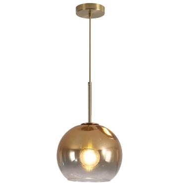 Imagem de Luminária pendente moderna de vidro dourado, estilo meados do século XX, com cúpula em formato de globo, ideal para cabeceira, lustre de metal para teto, perfeita para cozinha, corredor e il