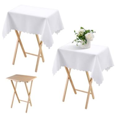 Imagem de Oudain 2 peças de toalha de mesa pequena lavável tecido dobrável bandeja de TV toalha de mesa de poliéster cor sólida capa para mesa de cabeceira lateral ao ar livre e interior (branca, 61 x 91 cm