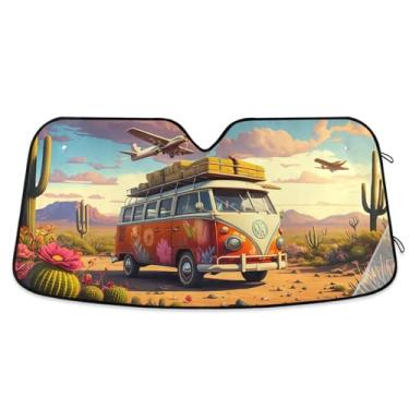 Imagem de Qilmy Para-brisa de carro, protetor de viseira dobrável de ônibus de desenho animado mantém fresco bloqueia raios UV e acessórios para proteger carros, SUVs, caminhões-(M) 2639