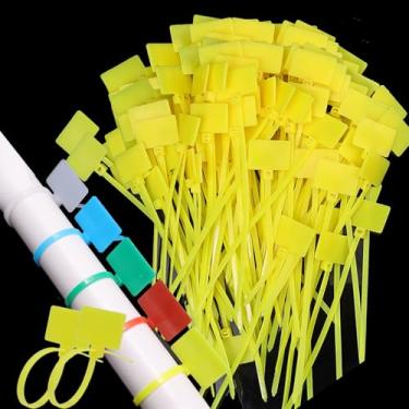Imagem de 100 peças abraçadeira de cabo com zíper autotravante à prova d'água marcador de rede marcadores de etiqueta de nylon clipe de cabo de gerenciamento de fio de malha, 11 cm (amarelo)