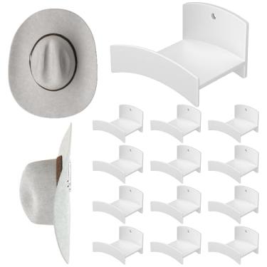 Imagem de TimDonki Pacote com 12 suportes para chapéus de caubói, ganchos de 5 cm para paredes, exibição de ganchos de abas largas, organizador de adesivo forte, suporte de cowboy perfurado para porta, quarto