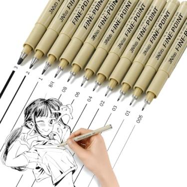 Imagem de Kit 12 Canetas Nanquim Profissional para Desenho, Ilustração, Mangá e Line Art Desenho Técnico Artístico Lettering Brush Projetos Sakura Caligrafia Preto Premium