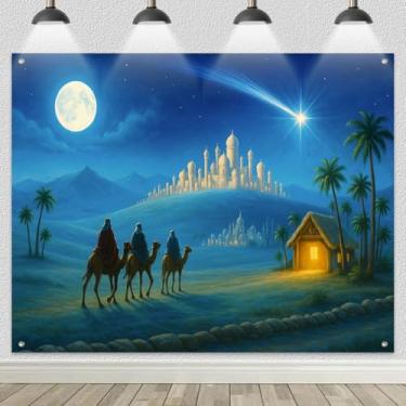 Imagem de HOMETITUTE Pano de fundo para três homens sábios, 2,4 x 1,8 m, presépio, Belém, cenário fotográfico, cena de viagem bíblica, cenário religioso, para decoração de igreja, cabine de fotos, decoração de