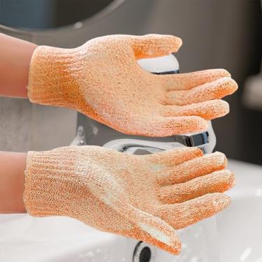 Imagem de 1 par de luvas esfoliantes para chuveiro, luvas esfoliantes de banho de nylon para banheiro, luvas esfoliantes corporais para mulheres e homens (laranja, 18 x 7 cm)