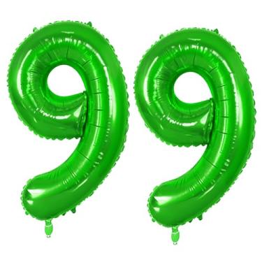Imagem de Balões número 99 para decorações de festa de aniversário de 99 anos, balões grandes nº 99 0-100 para mulheres, homens e vovô, balão de hélio verde fruta de 101 cm para decorações de aniversário de 99