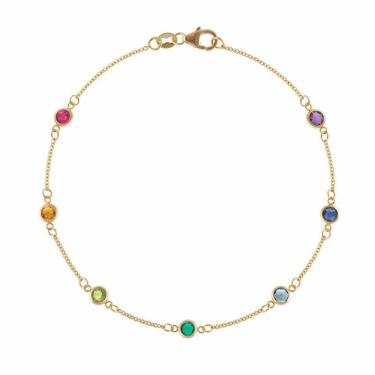 Imagem de Pulseira Feminina Ouro Pedras Naturais Cordao Elo Portugues