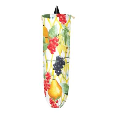 Imagem de Embalagem com 2 unidades coloridas de frutas e videira dispensador de saco de supermercado, dispensador de armazenamento de saco de plástico, suporte de sacola de compras cozinha