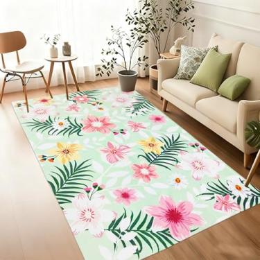 Imagem de USTIDE Tapete floral 10 x 15 cm lavável com flores para quarto, antiderrapante, tapete fino para berçário, sala de estar