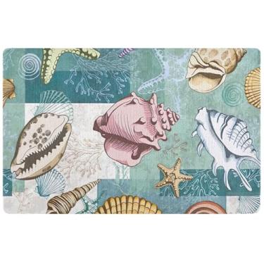 Imagem de TSENQUE Tapete personalizado com estampa de conchas coloridas e fofas, à prova d'água, tapete de boas-vindas, tapetes de entrada laváveis para interior de casa 81 x 50 cm