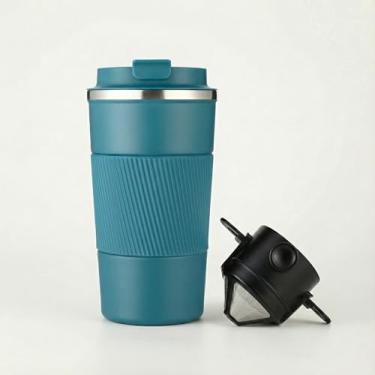 Imagem de Copo Térmico 500ml para Café com Coador Inox Reutilizável | Parede Dupla, Tampa Antivazamento e Uso Diário (Azul)