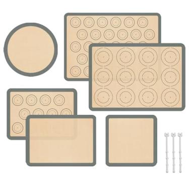 Imagem de Conjunto de 6 tapetes de silicone, assadeiras reutilizáveis antiaderentes e seguras para alimentos para macarons, biscoitos, pizza, pão e pastelaria, suprimentos para forno