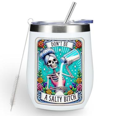 Imagem de Copo de vinho com esqueleto engraçado, crânio sarcástico, gótico, bruxa, presentes de bruxa góticos para mulheres, meninas, irmãs, irmãs, aniversário, Natal, copo de café isolado de aço inoxidável