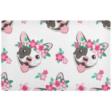 Imagem de TSENQUE Tapete de porta floral personalizado engraçado buldogue engraçado à prova d'água tapete de entrada tapete de boas-vindas tapete de porta interior exterior para entrada de casa 81 x 50 cm