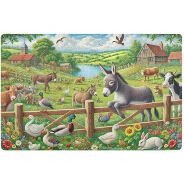 Imagem de TSENQUE Tapete floral personalizado de primavera, animais de fazenda, tapete de outono, tapete de boas-vindas divertido grande para entrada de casa 81 x 50 cm
