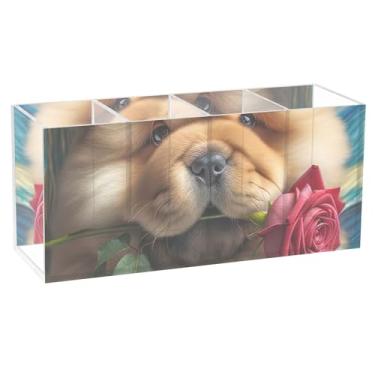 Imagem de TSENQUE Lindo porta-lápis de mesa, noite estrelada, chow chow, suporte de pincel de maquiagem, acrílico, caneta, caneta, marcador, organizador de mesa personalizado