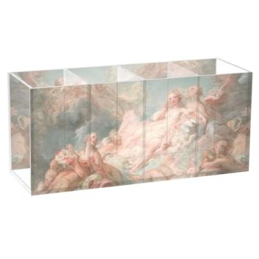 Imagem de TSENQUE Porta-lápis bonito para mesa Jean Baptiste Van Loo pintura rococó acrílico suporte de pincel marcador de caneta, copo de arte, organizador de escritório personalizado para decoração de mesa