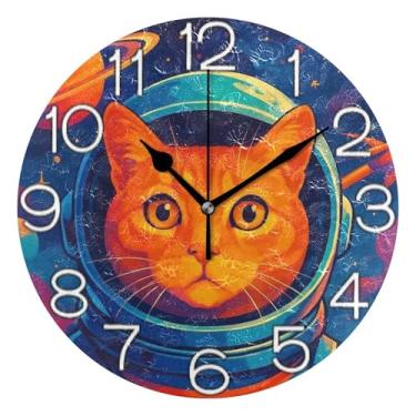 Imagem de GAIGEO Relógio de parede com capacete de gato vibrante, analógico, decorativo, escritório, cozinha, operado por bateria, decoração de parede moderna para sala de estar, 25 cm, ponteiros dourados