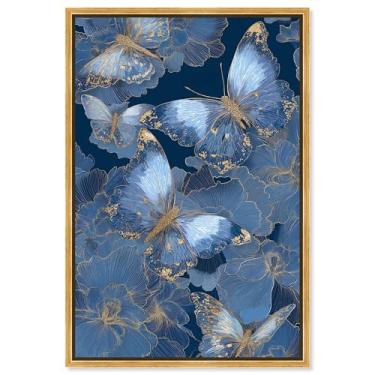 Imagem de Decoração de parede azul com impressão em tela Golden Wings II da Art Remedy, moldura dourada, 40 x 61 cm