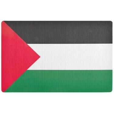 Imagem de TSENQUE Tapete de porta engraçado personalizado com bandeira da Palestina, tapete de varanda para ambientes externos, tapetes internos para entrada de casa 81 x 50 cm