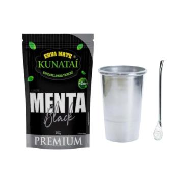 Imagem de Kit Erva-mate Tereré Menta Black Premium I Kunataí Premium 500g + Copo com tampa + Bomba