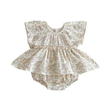 Imagem de Macacão de mangas de boné floral do bebê, macacão infantil, 0-2 anos d