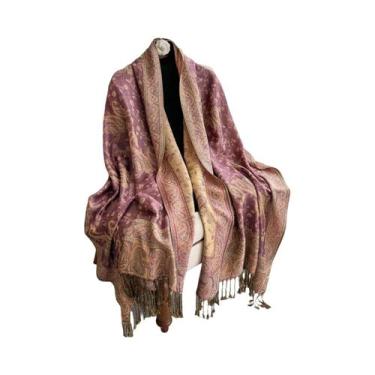 Imagem de Xale Pashmina De Cashmere Bohemia Para Mulheres 70x190cm Com Franjas C