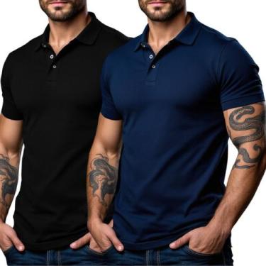 Imagem de Kit 2 Camisa Polo Masculina Alta Qualidade Lisa Malha Piquet - Izy Jea