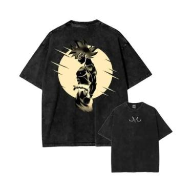 Imagem de Camiseta Masculina Grande De Algodão Lavado Com Estampa De Anime Drago