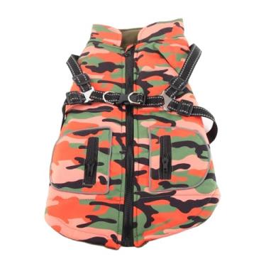 Imagem de CUOFYUNL Jaqueta quente para cachorro com zíper à prova de forrada de lã com tira reflexiva Casaco de inverno para cães camuflagem laranja (XXL)