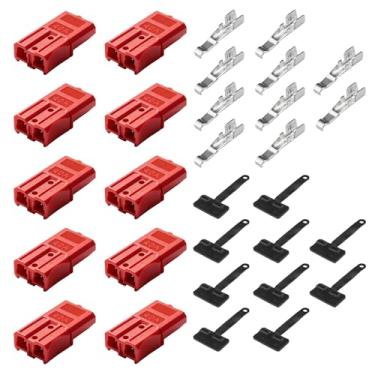 Imagem de Leehitech 10 peças 40A 600V Anderson Connector, 9-11AWG 40 Amp Kit de conector de conexão/desconexão rápida com tampa à prova d'água para guincho, trailer, trailer, caminhonete (vermelho)