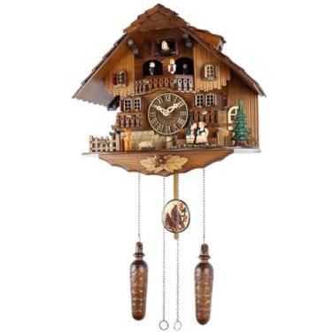 Imagem de Cuckoo Clocks Relógio analógico para parede relógio de cuco tília feito à mão, relógio de parede movimento de quartzo tradicional, relógio de ponto com pêndulo, decoração de quarto estilo villa (cor