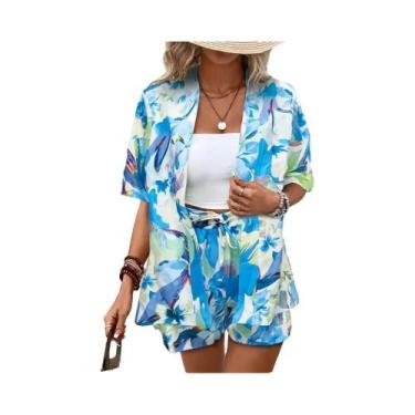 Imagem de Conjunto De Verão Feminino Com Estampa, Camisa De Manga Curta E Shorts