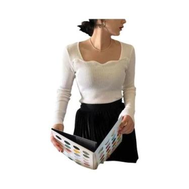 Imagem de Suéteres Femininos Vintage De Tricô Sólido, Ajuste Slim, Elegantes Par