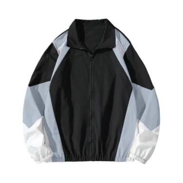 Imagem de Jaqueta Masculina Leve Com Blocos De Cores, Casual, À Prova De Vento, 