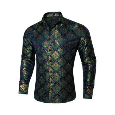 Imagem de Camisa Social Masculina De Luxo Roxa Com Estampa Paisley Em Poliéster 