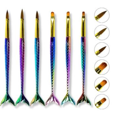 Imagem de Kit 6 Pincéis Sereia Língua Gato Aquarela Alongamento Unhas - Arte Sed